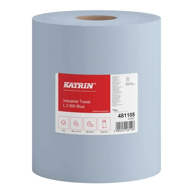 Синя индустриална хартия Katrin, 100% целулоза, 2 пласта, 180 м